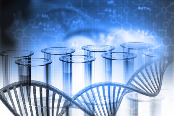Lab, chemistry, DNA structure, on blue background