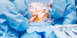 Common Myths about Colorectal Cancer Surgery Dispelled Close up surgical operation using laparoscopic equipment in the clinic.